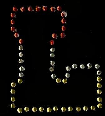 Oeteldonk strass applicatie alfabet rood, wit, geel 4cm hoog open letter L