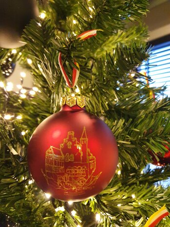 Kerstballen stadsgezichten van 's-Hertogenbosch mat rood p/6st